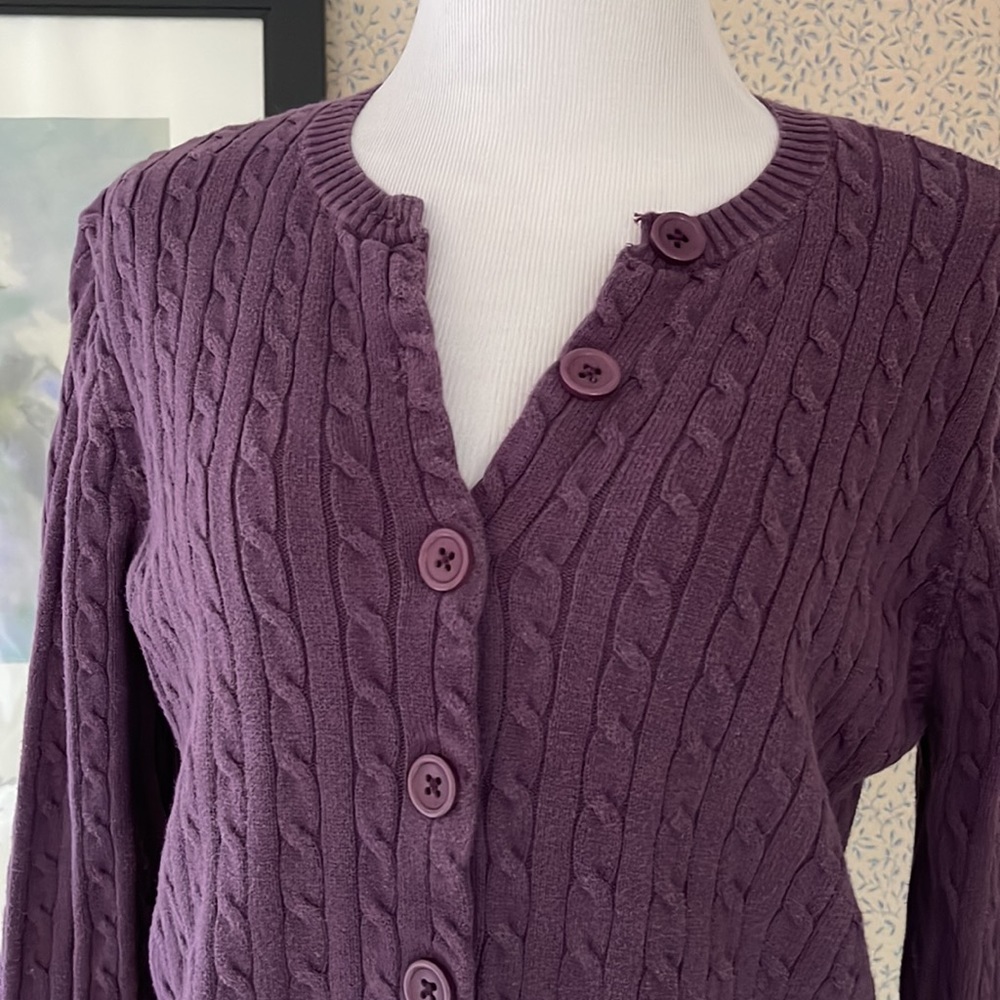Ladies Plum Colored Button Up Cable Cardigan - image 3